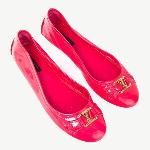Louis Vuitton Rose Pop LV Oxford Patent Ballerina Flats